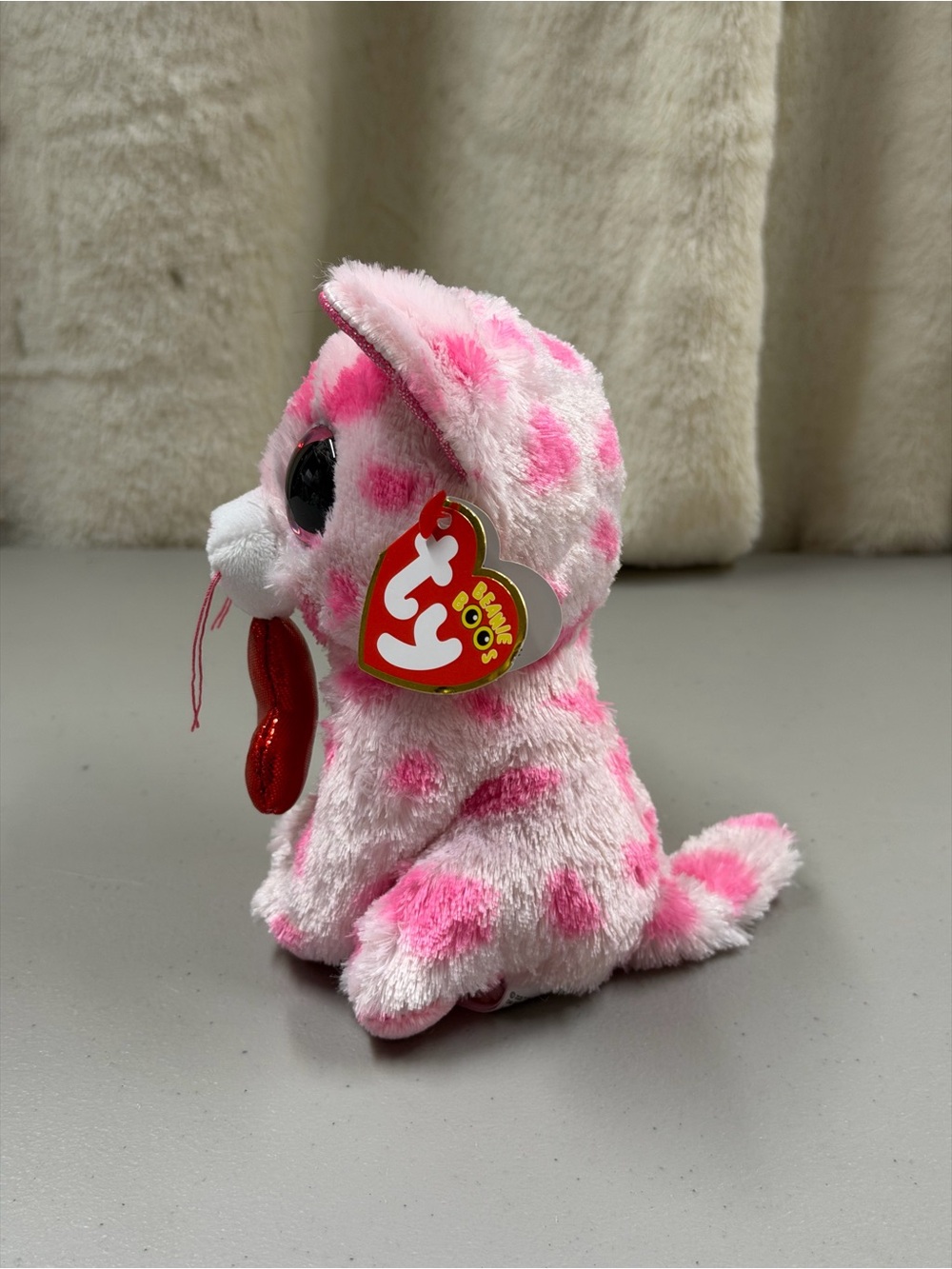 Ty Pink Polka Dot Cat Plush with Red Heart - Picture 2 of 6